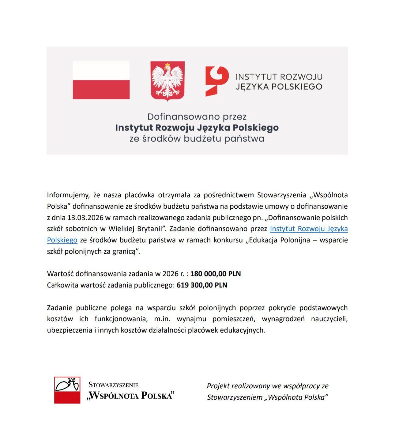 flaga oraz godlo Polski wraz z tytulem projektu